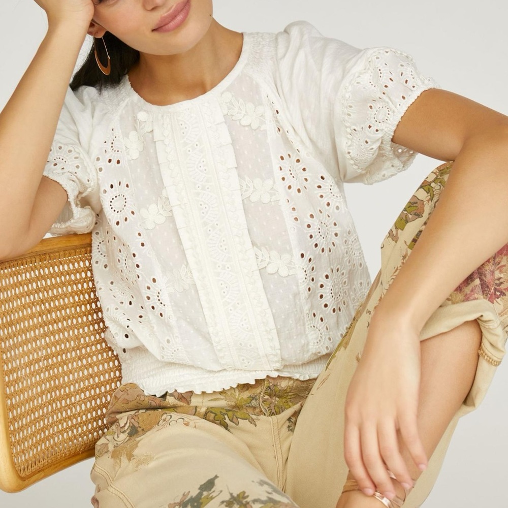Anthropologie Porridge Freya White Lace Top